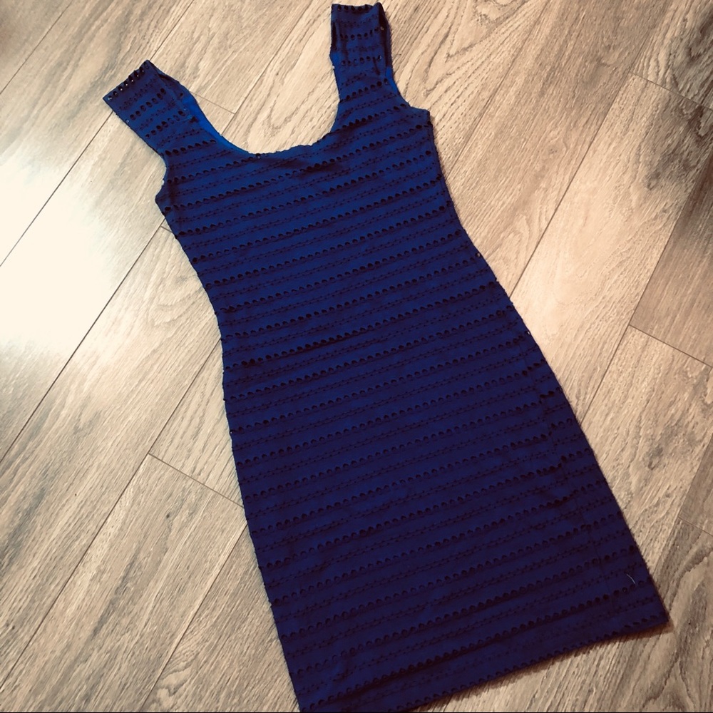 Blue knit mini dress